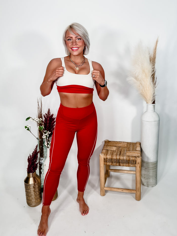 Walk it Out Open Back Sports Bra, Red/Nude