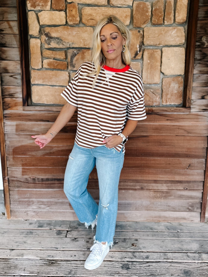 Weekender Stripe Contrast Neck Short Sleeve Tee