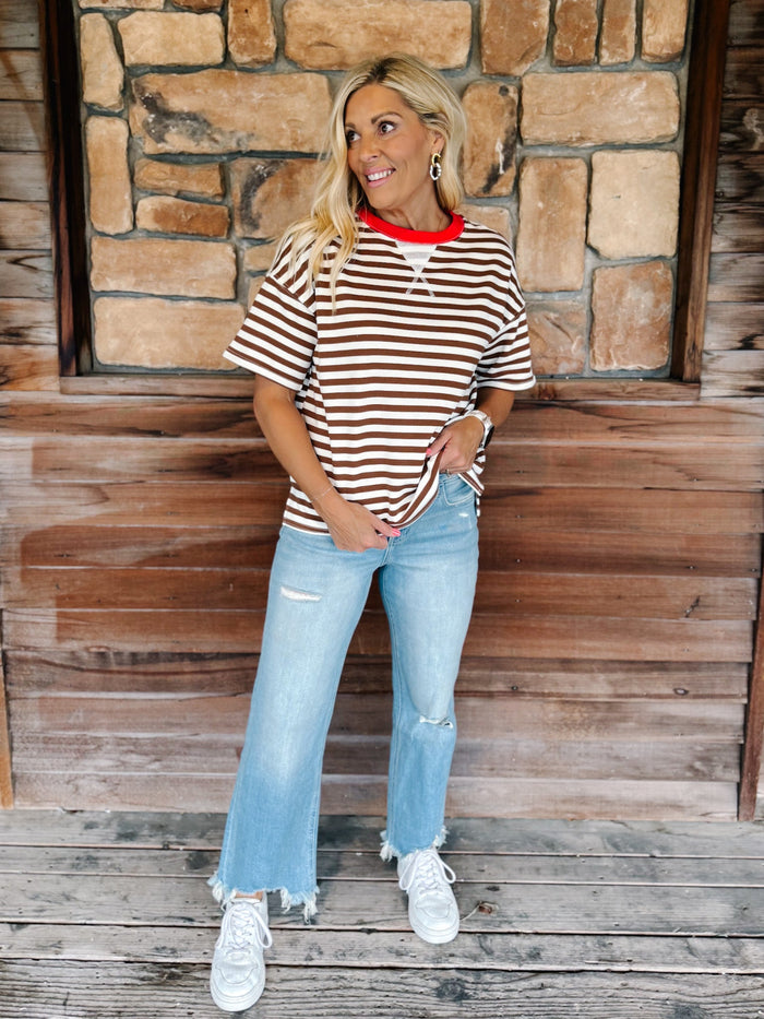 Weekender Stripe Contrast Neck Short Sleeve Tee