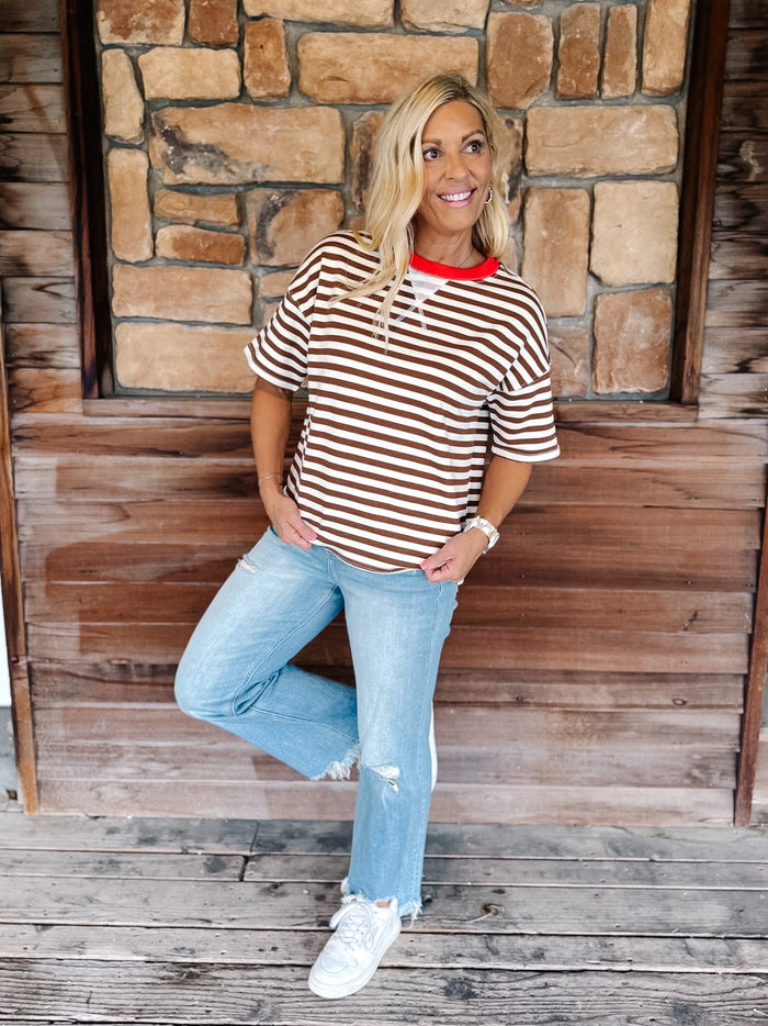 Weekender Stripe Contrast Neck Short Sleeve Tee