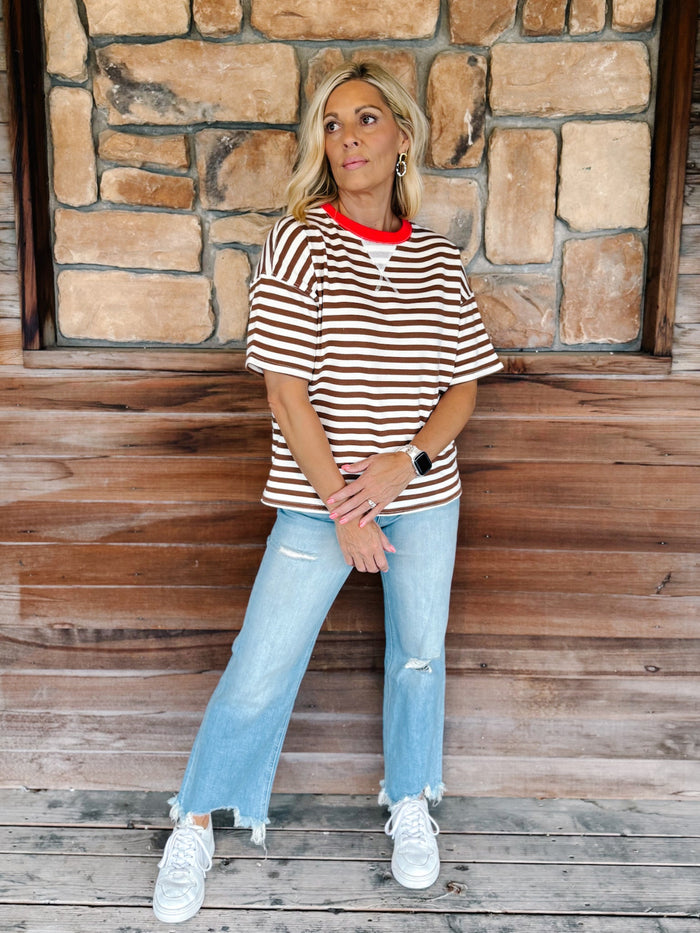 Weekender Stripe Contrast Neck Short Sleeve Tee