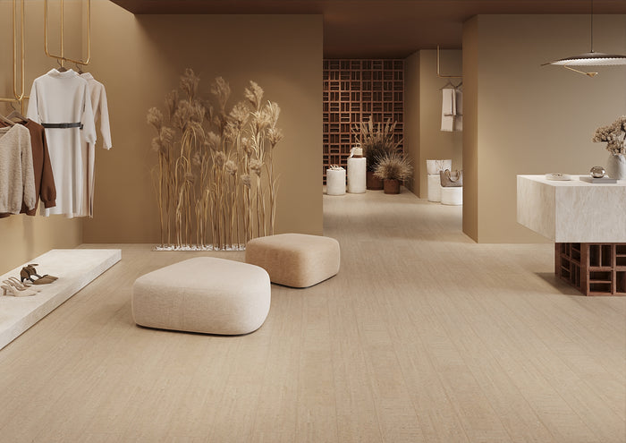 Wicanders Cork GO Fashionable Cement installed in industrial-loft style showroom