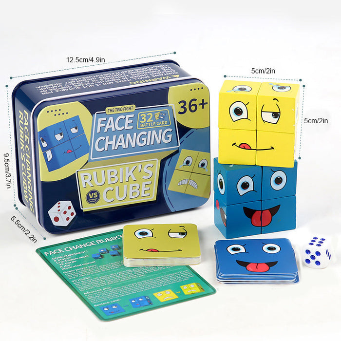 Wooden Face Cube Expression Matching Puzzle
