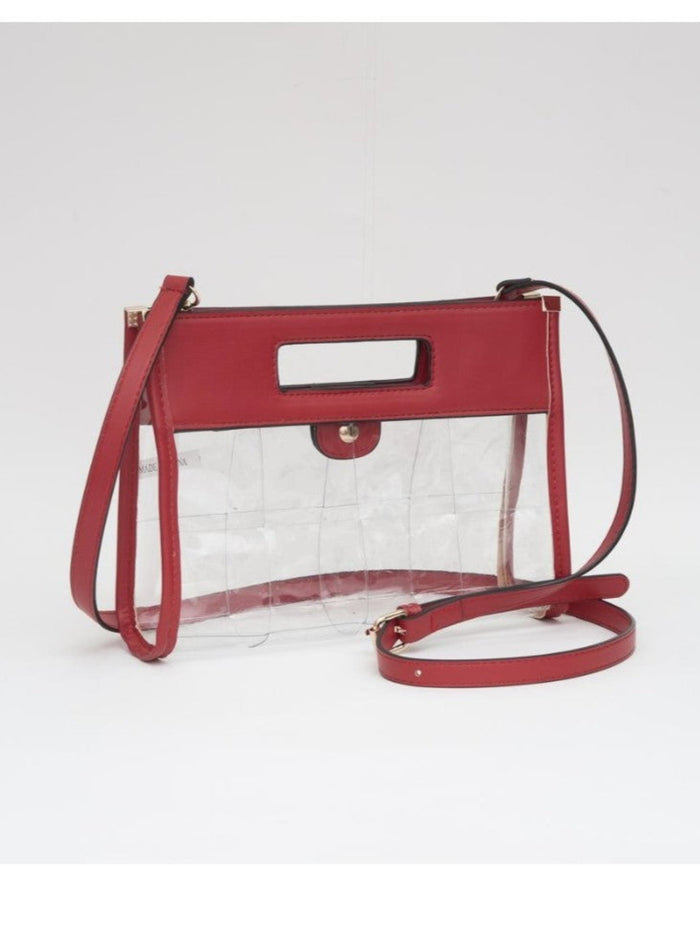 Woven Window Clear Clutch, Red